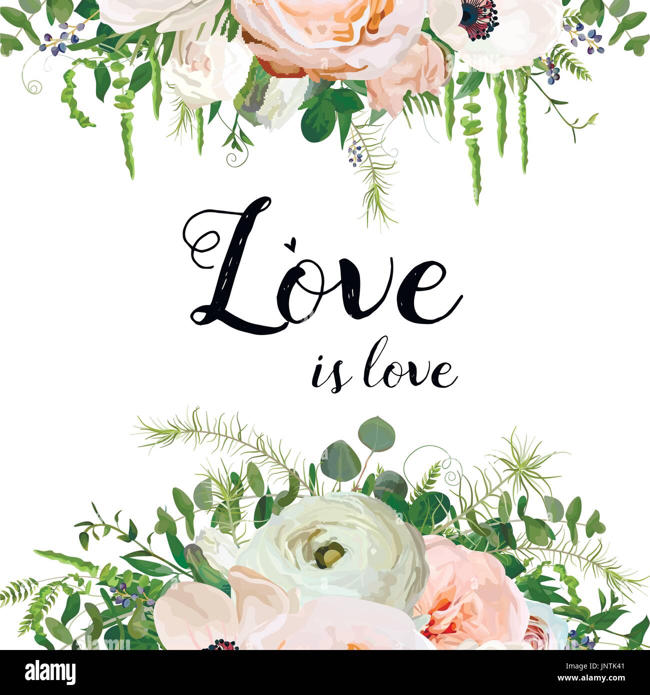 Vector floral design card. Pink Rose anemone ranunculus amaranthus ...