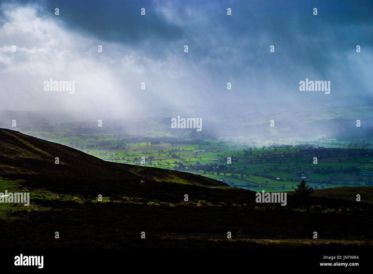 Rain storm in the vale of Clwyd. Stock Photo