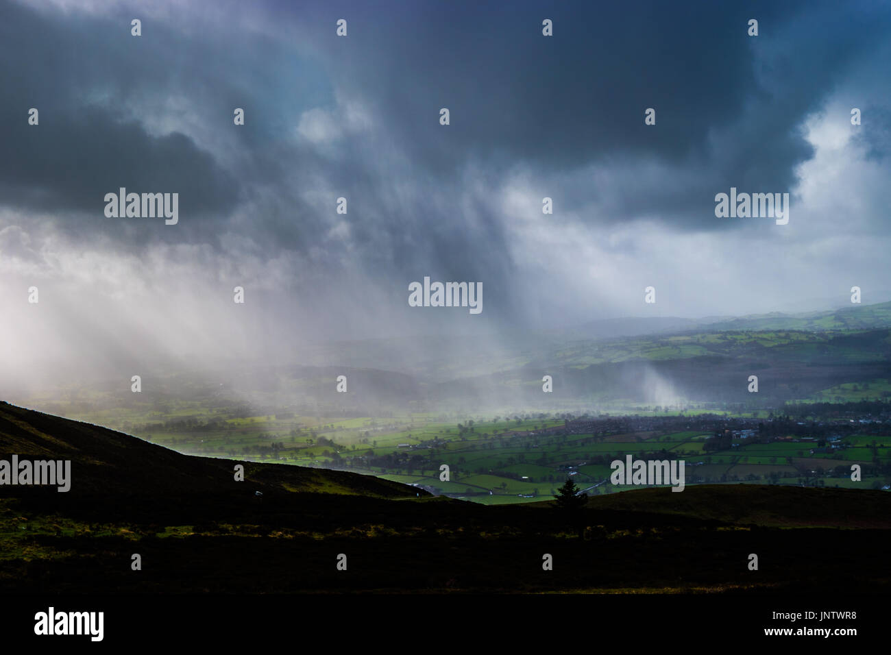 Rain storm in the vale of Clwyd. Stock Photo
