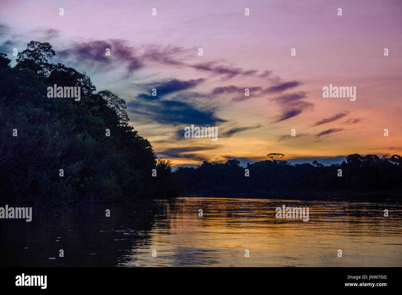 View on Sunset over Amazon river in Brazil Stock Photo