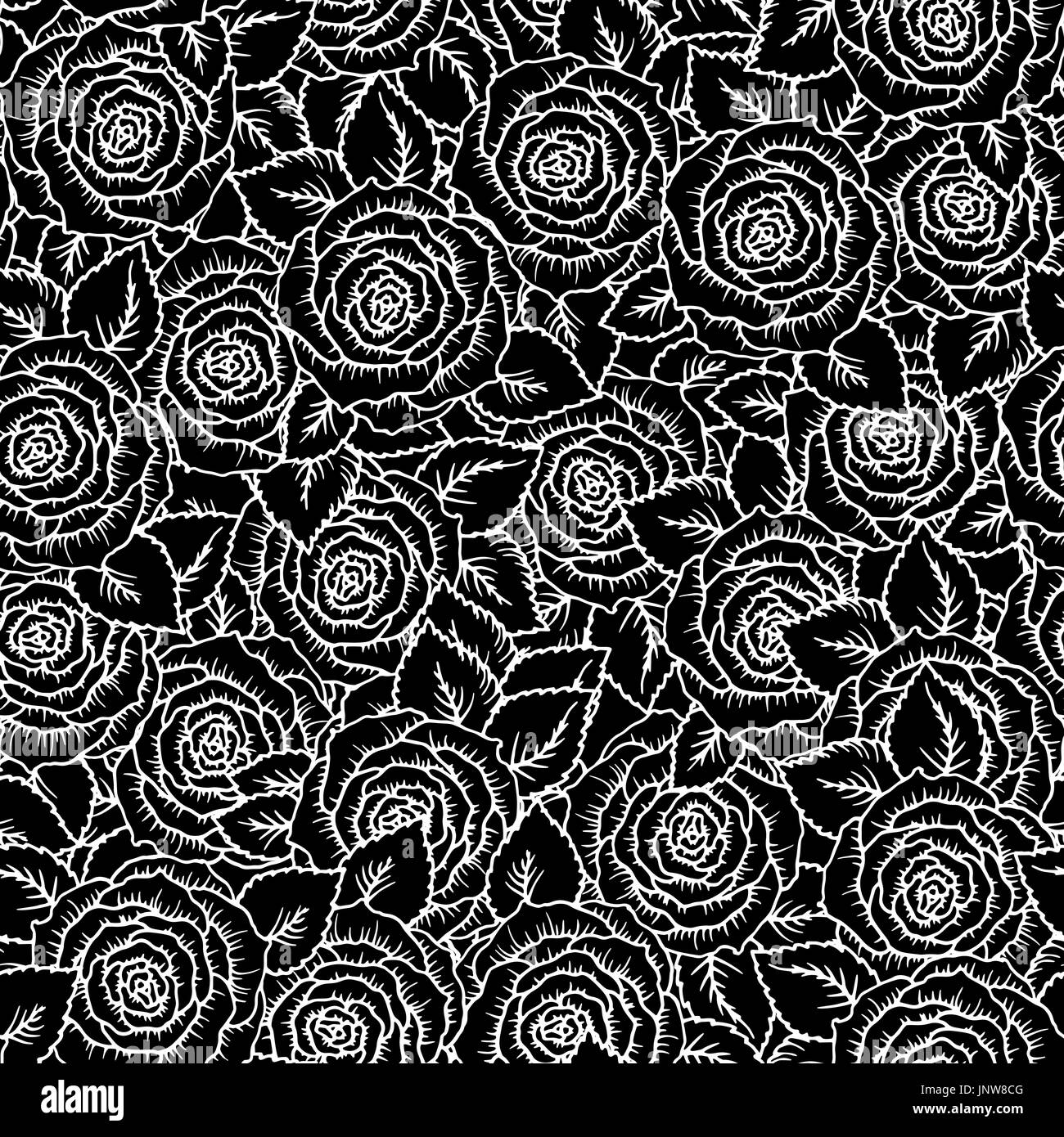 Flower Pattern Roses Outline beautiful black and white seamless pattern roses with outlines. Hand ...