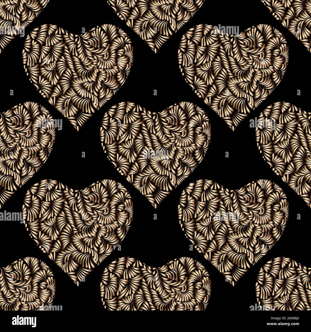 Gold hearts seamless vector pattern. Shiny golden and black Valentines ...