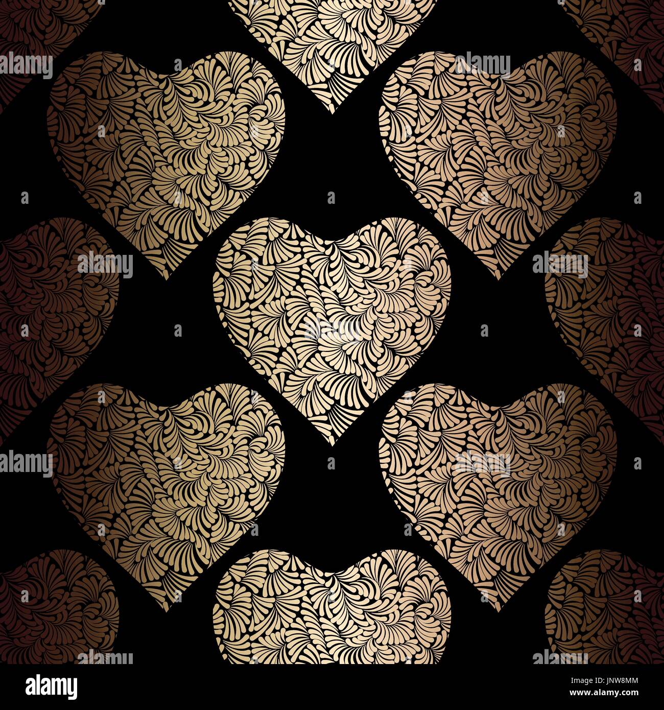 Gold hearts seamless vector pattern. Shiny golden and black Valentines ...