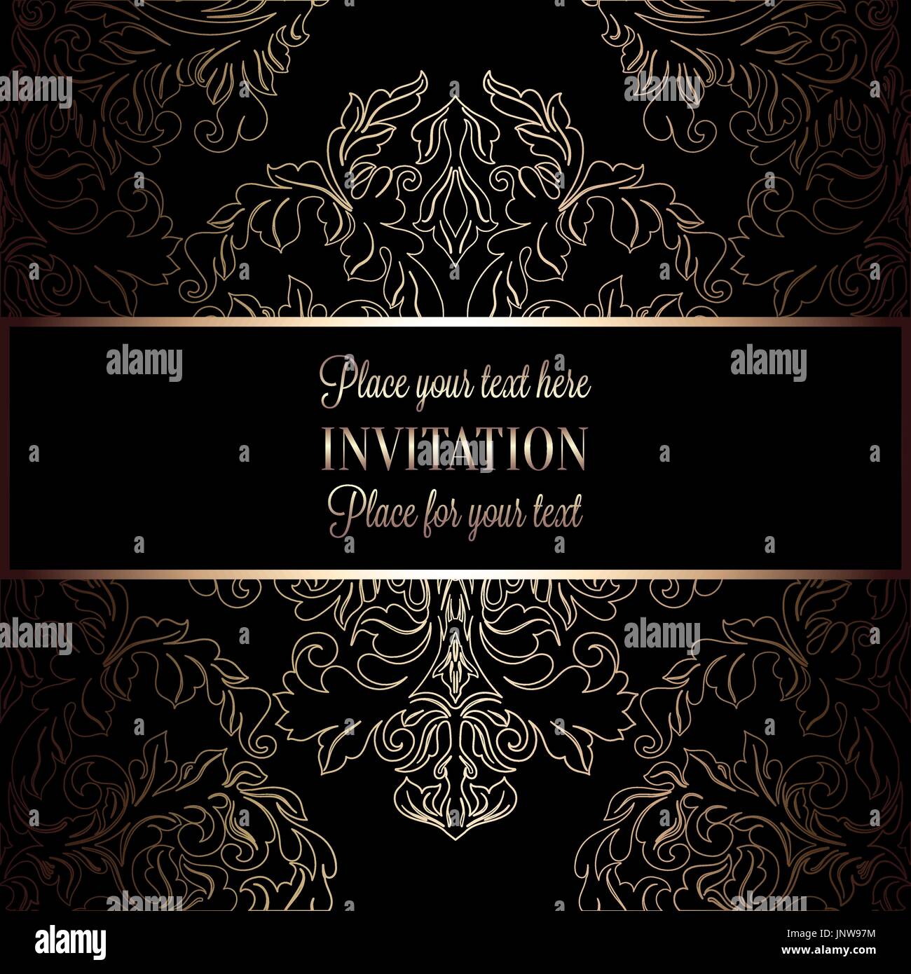Baroque background with antique, luxury black and gold vintage frame