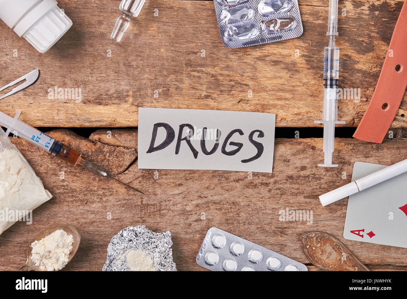Narcotic stuff of real junkie. Stock Photo