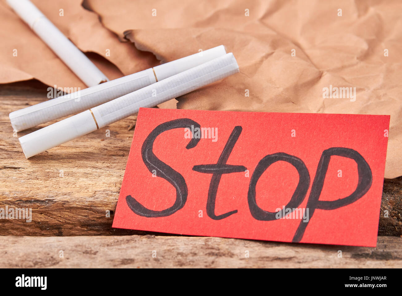 Stop smoking, nicotine is danger. Stock Photo