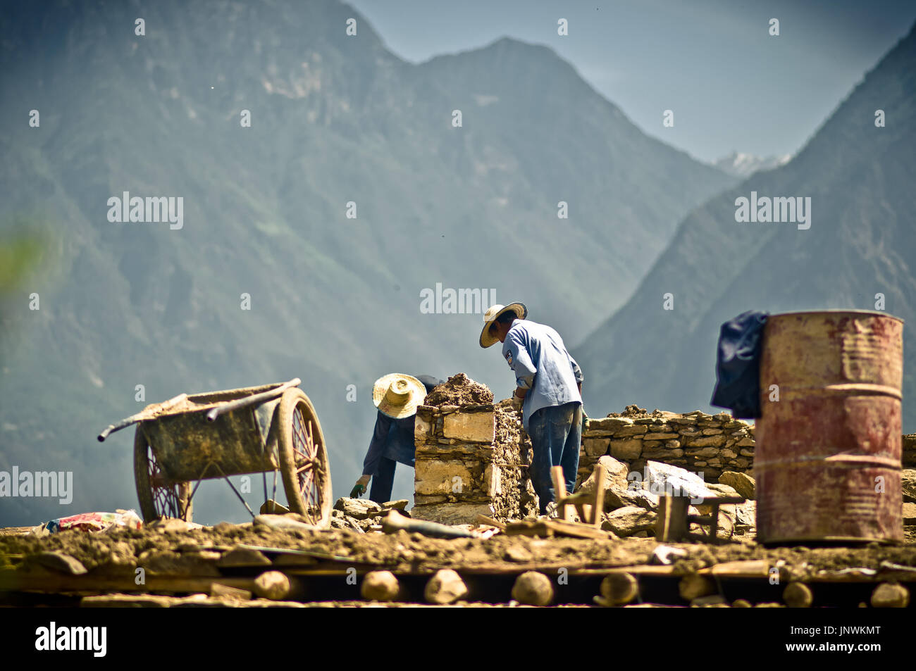 View on construction worker building house in China Stock Photo