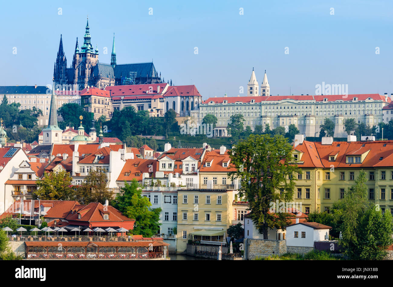 The view of Prague Castle, whoole complex. Behind is Kampa Stock Photo ...