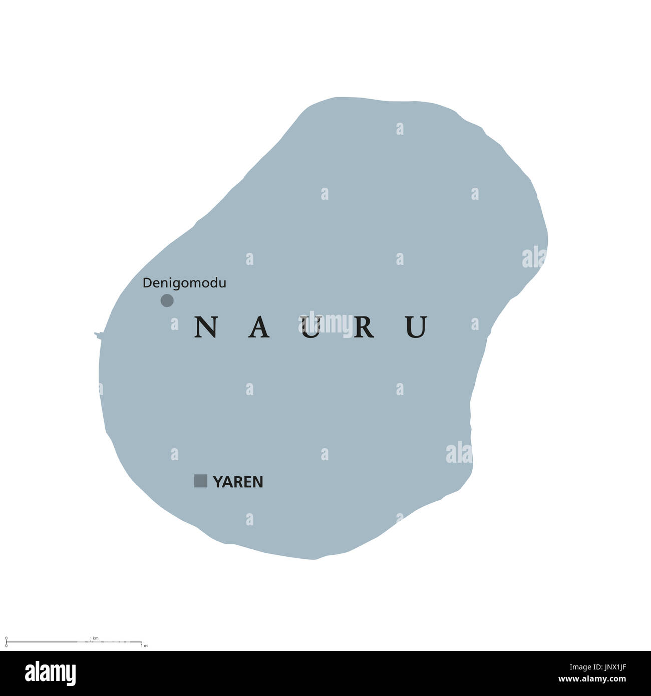 Nauru political map with capital Yaren. Formerly Pleasant Island. A republic and island country in Micronesia in the Central Pacific. English labeling Stock Photo