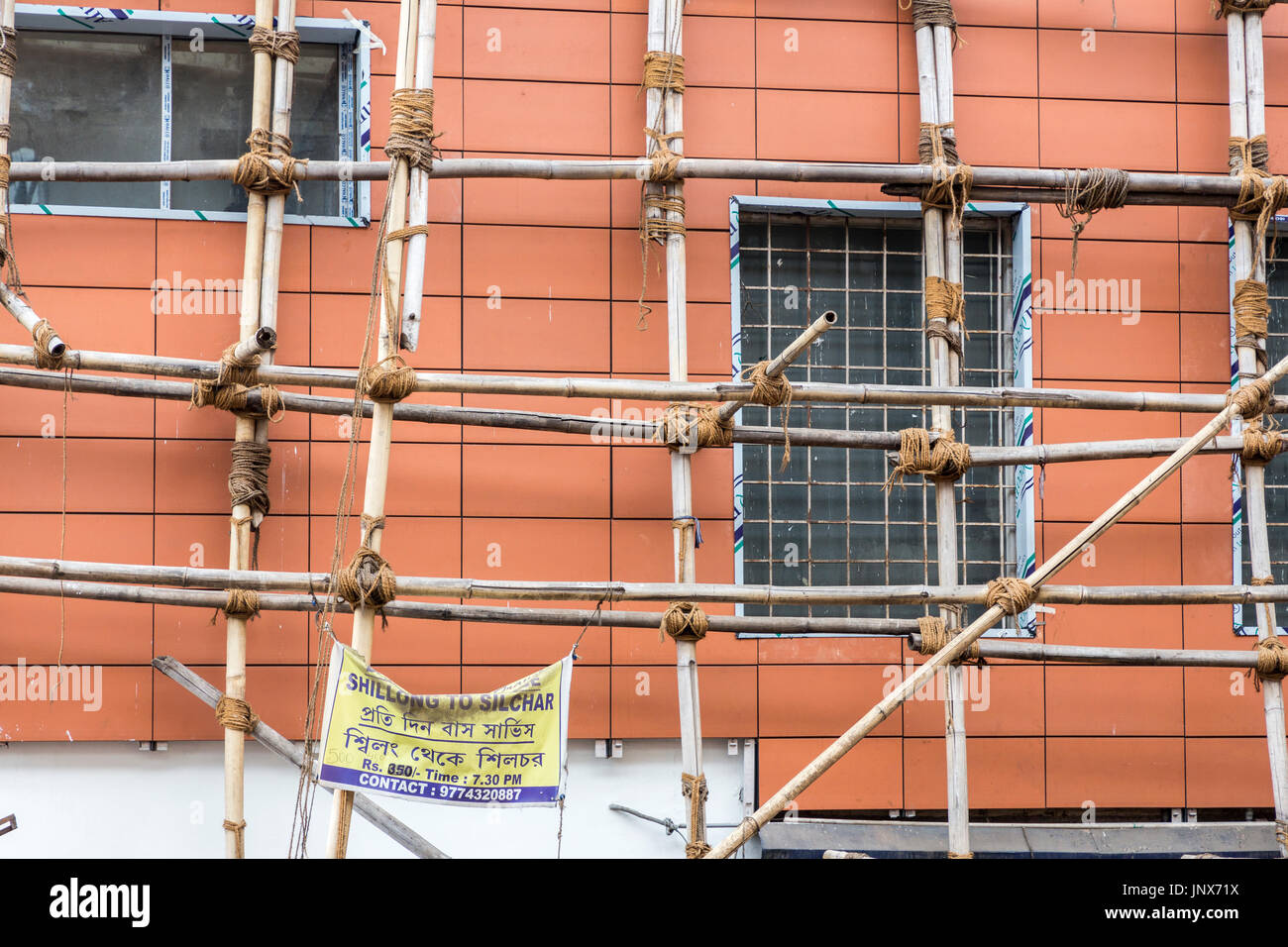 Bamboo scaffolding on building, Shillong, Meghalaya, India Stock Photo