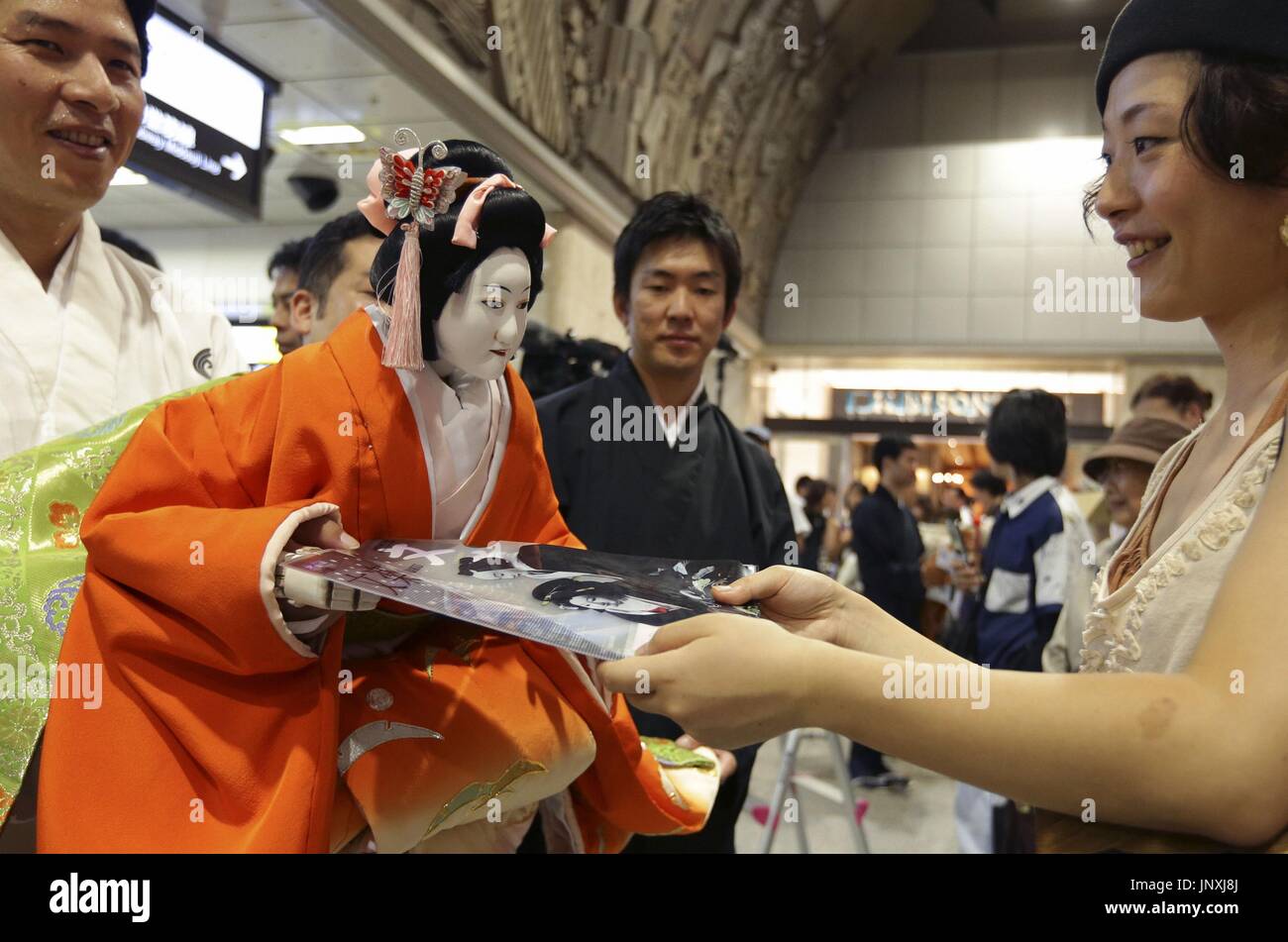 OSAKA, Japan Performers of the Bunraku puppet theater promote the