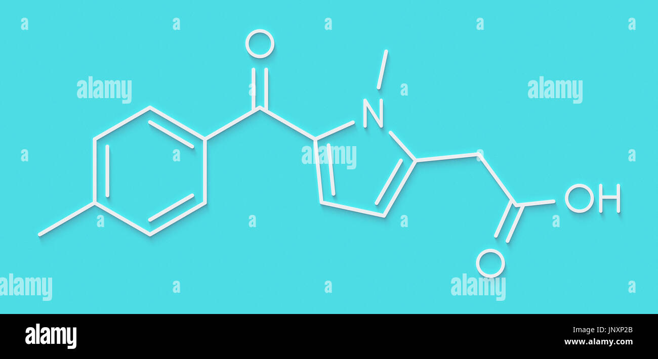 Tolmetin NSAID drug molecule. Skeletal formula. Stock Photo