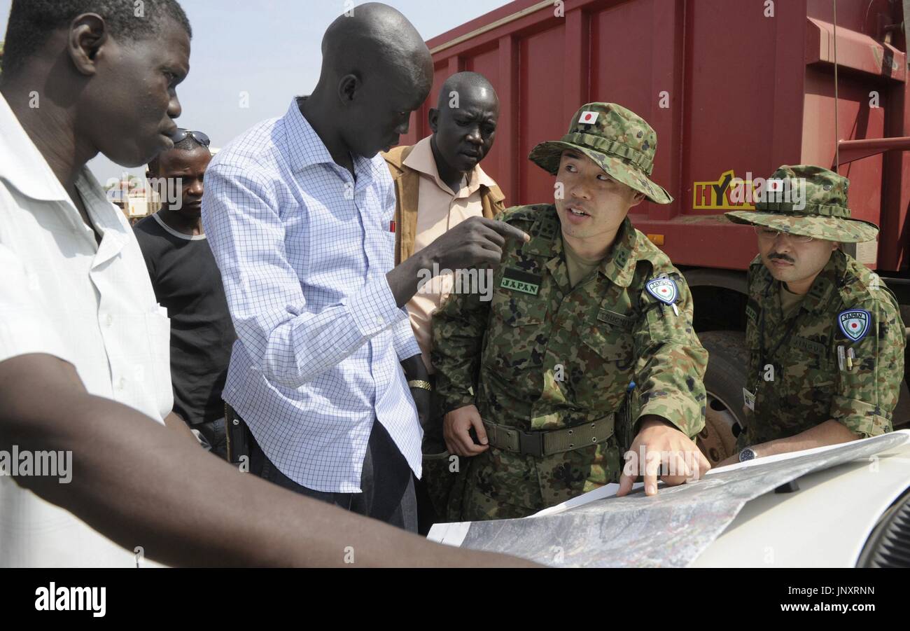 JUBA, South Sudan - Members of Japan's Ground Self-Defense Force hold ...