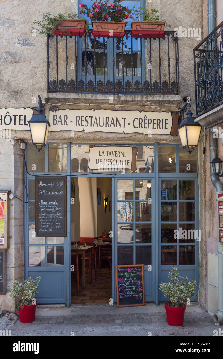 Saint-Guilhem-le-Desert, Herault Department, Occitaine, France - October 8, 2015: Creperie in Saint-Guilhem-le-Desert in the Languedoc in France. Stock Photo