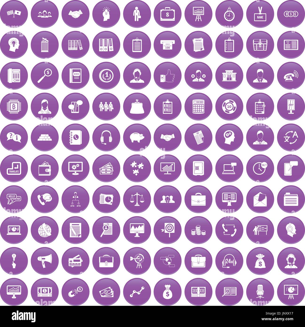 100 business people icons set purple Stock Vector
