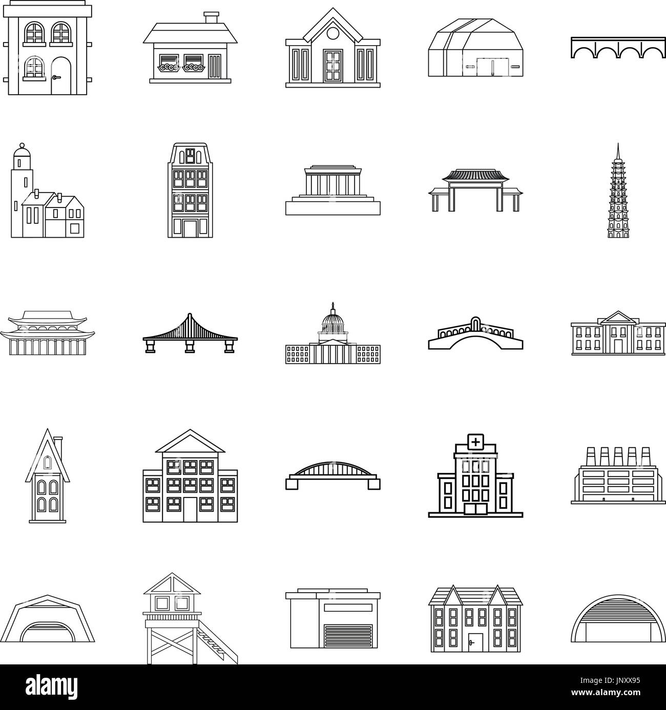 Building icons set, outline style Stock Vector Image & Art - Alamy