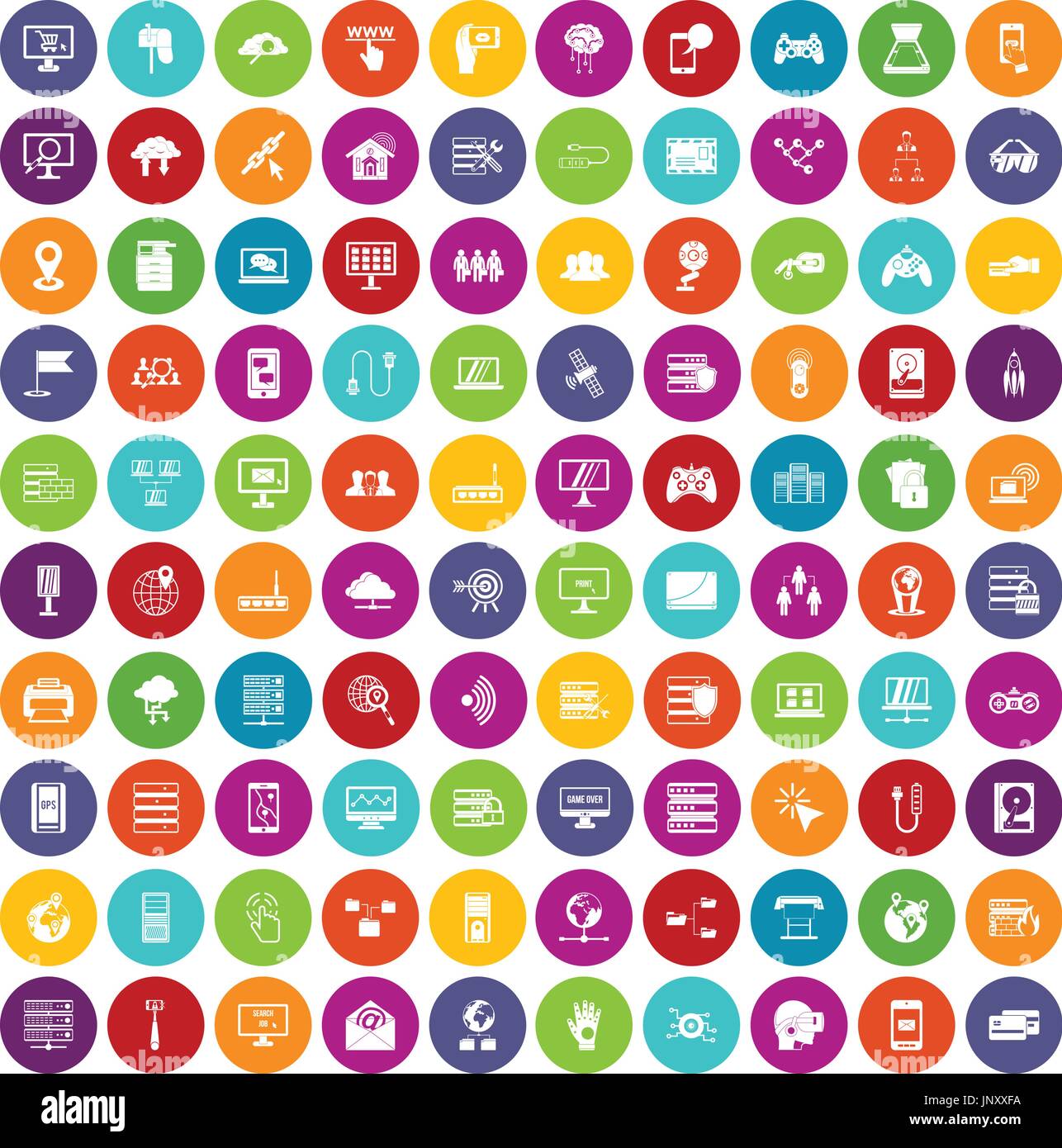 100 network icons set color Stock Vector