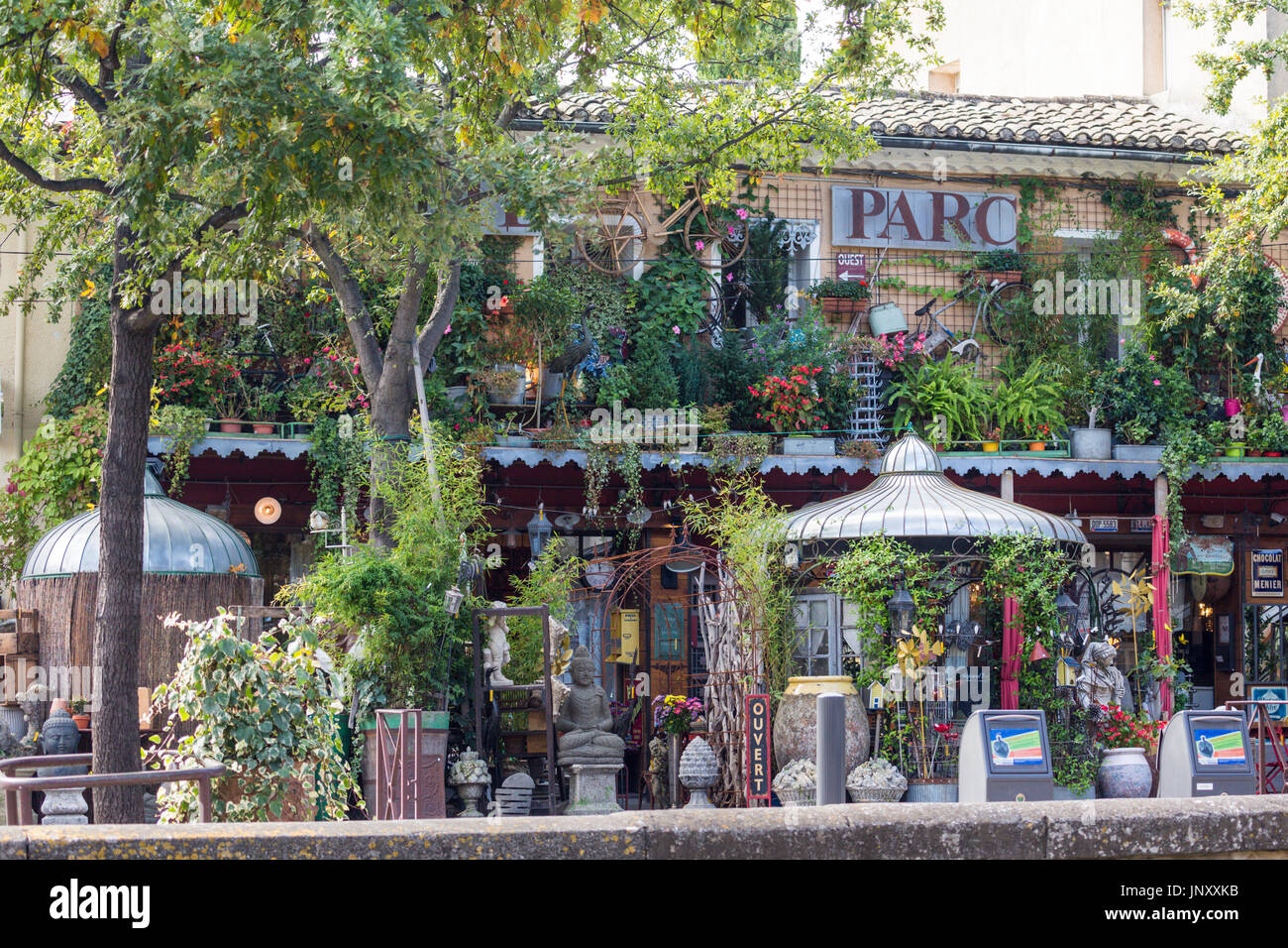 Isle-sur-la-Sorgue, Provence, France - October 9, 2015: Exterior of antiques shop in Isle-sur-la-Sorgue, Provence France. Isle-sur-la-Sorgue is famous for its antique and brocante shops. Stock Photo
