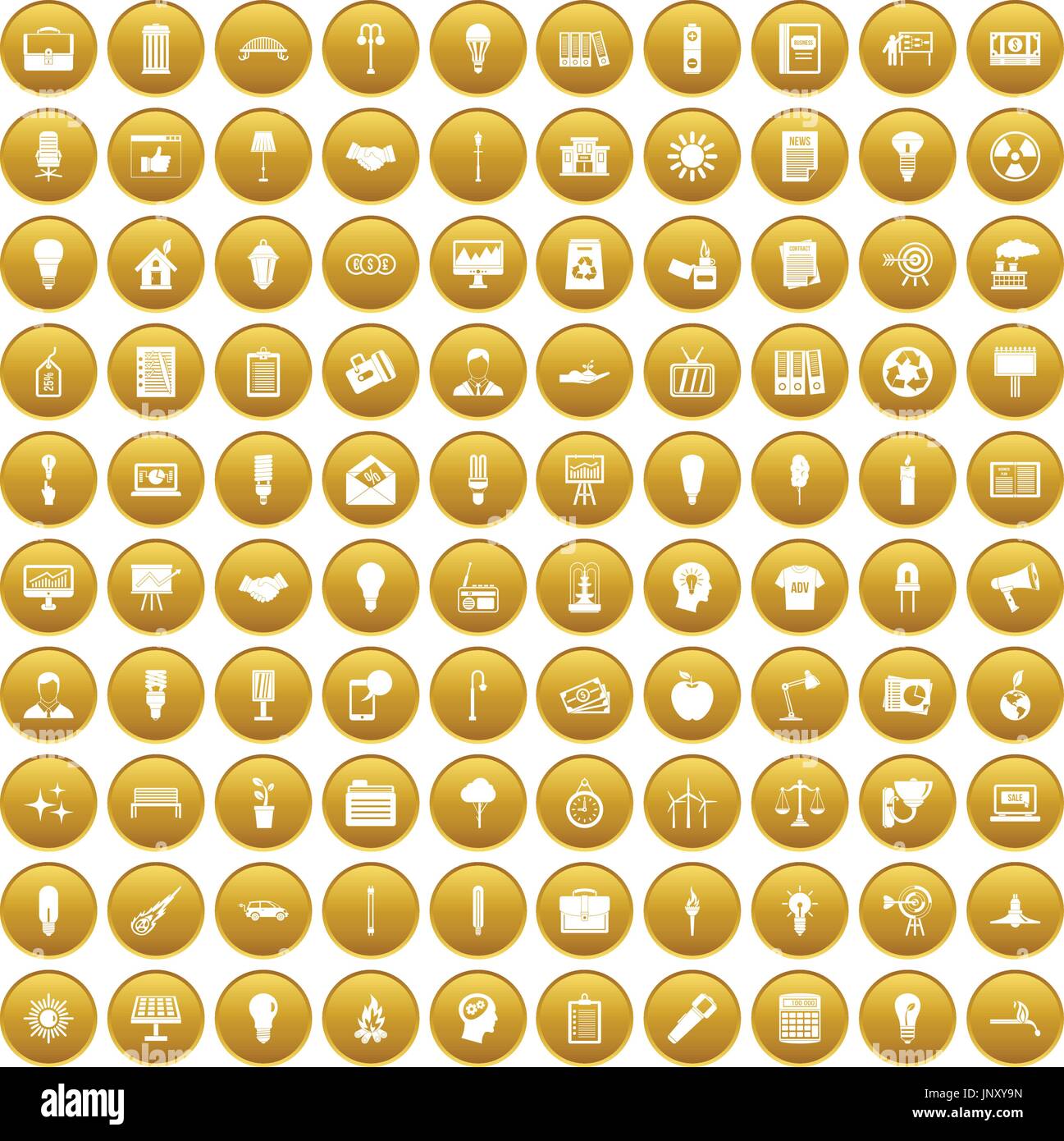 100 lamp icons set gold Stock Vector