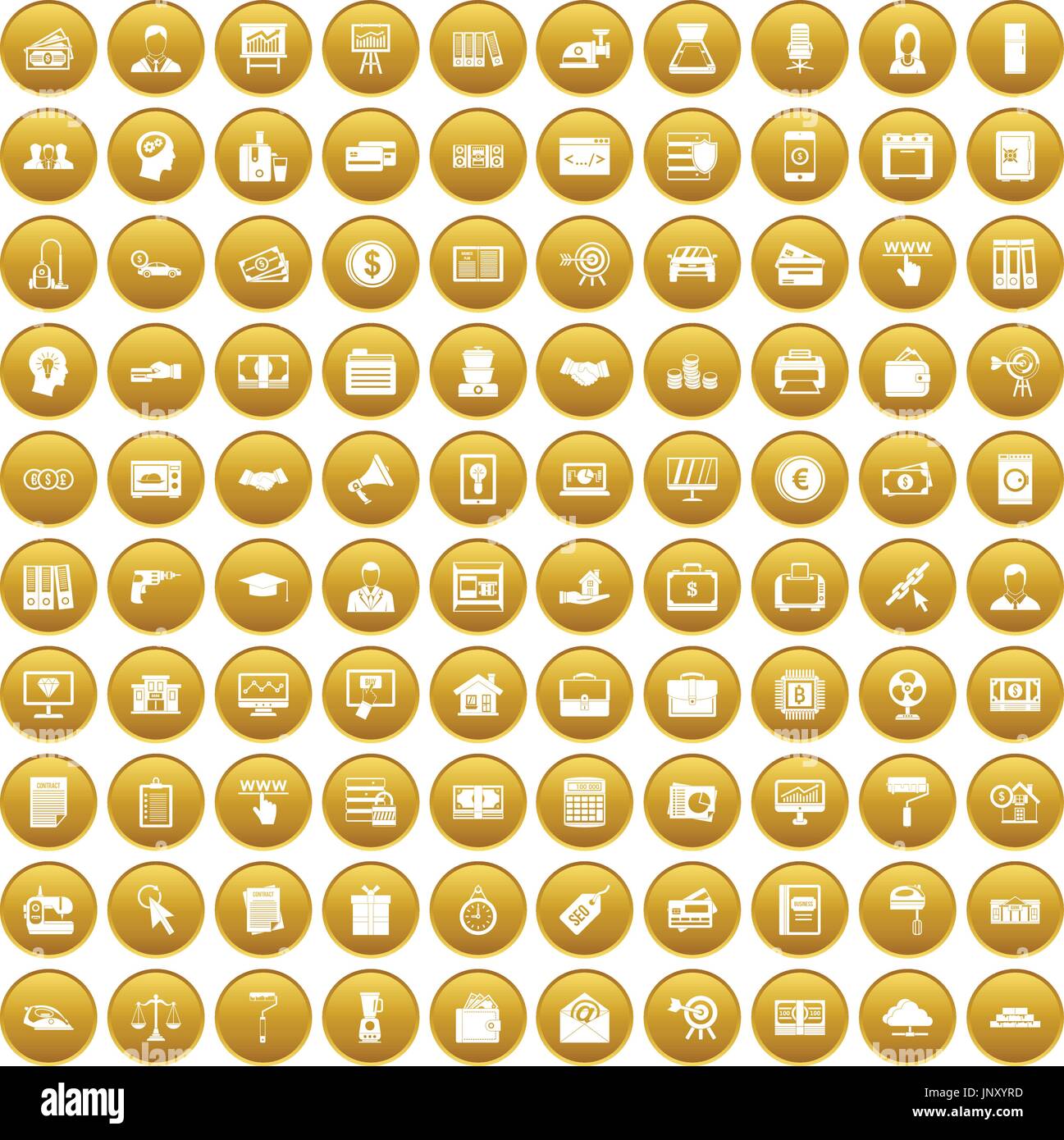 100 lending icons set gold Stock Vector