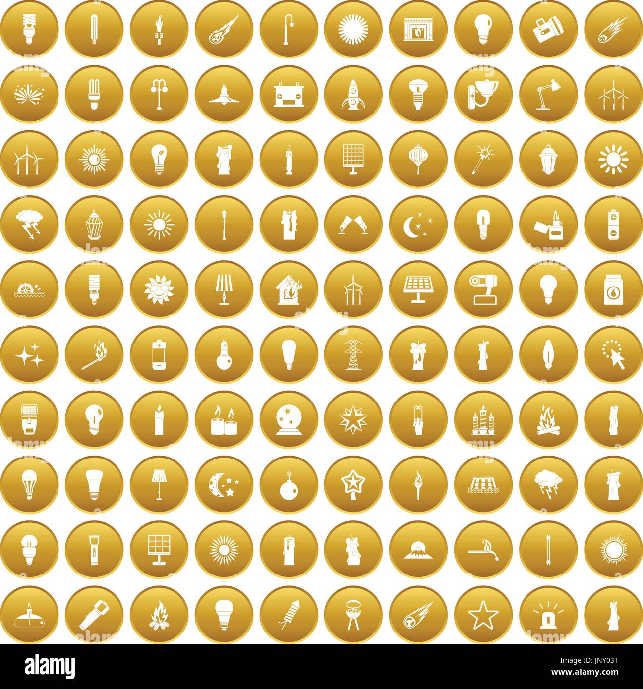 100 light source icons set gold Stock Vector