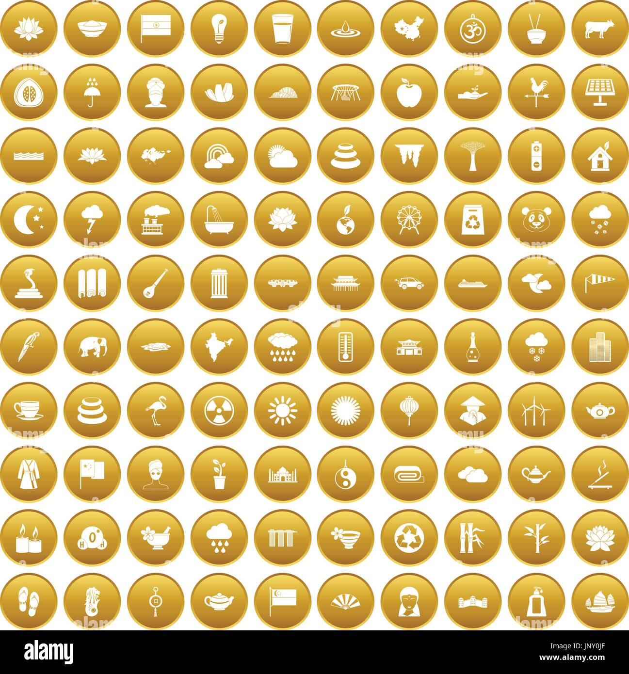 100 lotus icons set gold Stock Vector