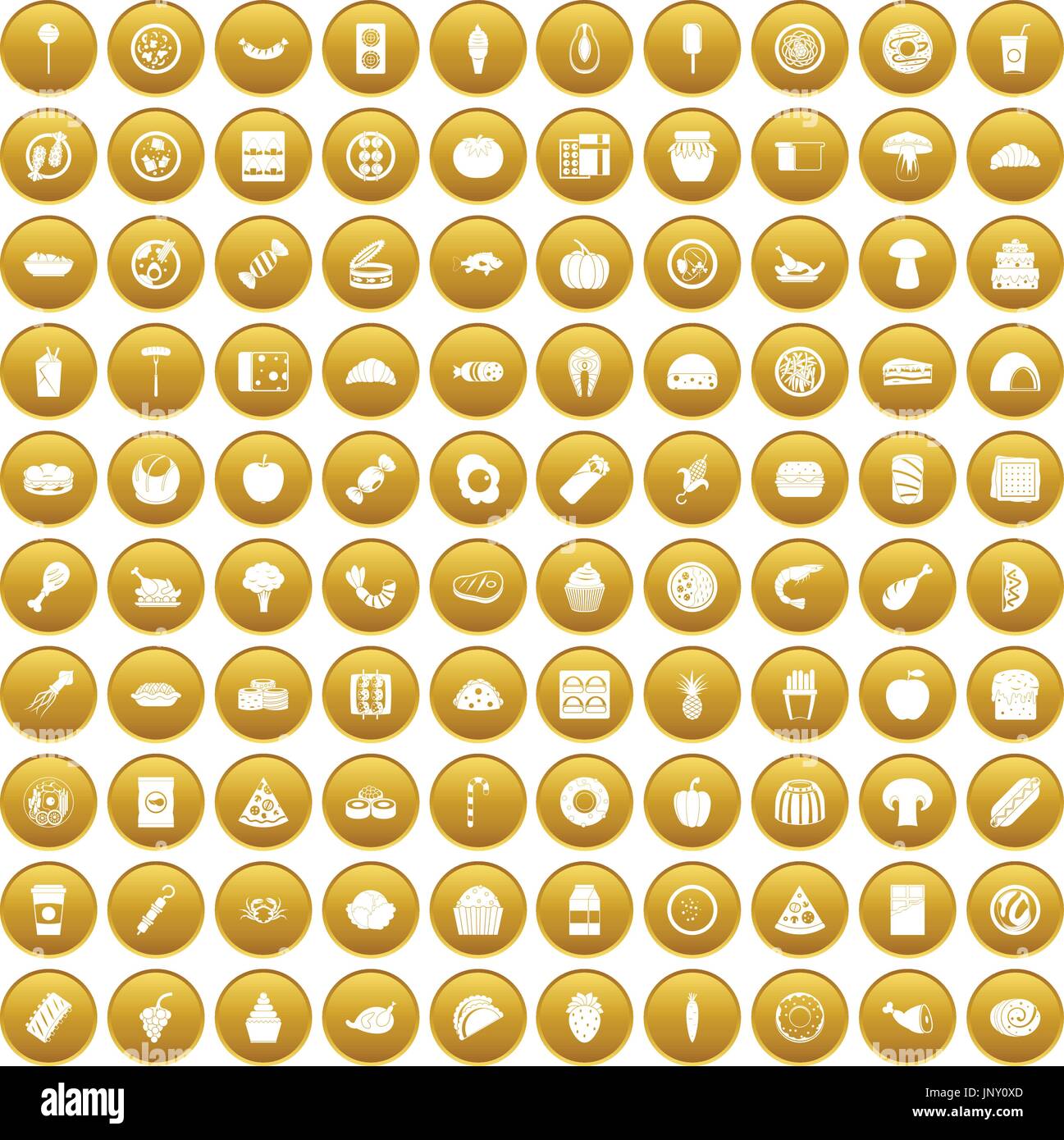 100 meal icons set gold Stock Vector