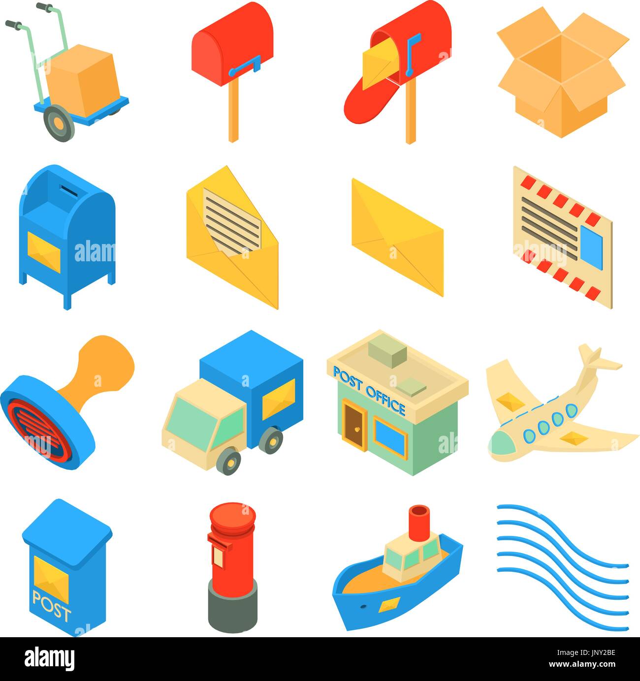 Poste service icons set, isometric style Stock Vector