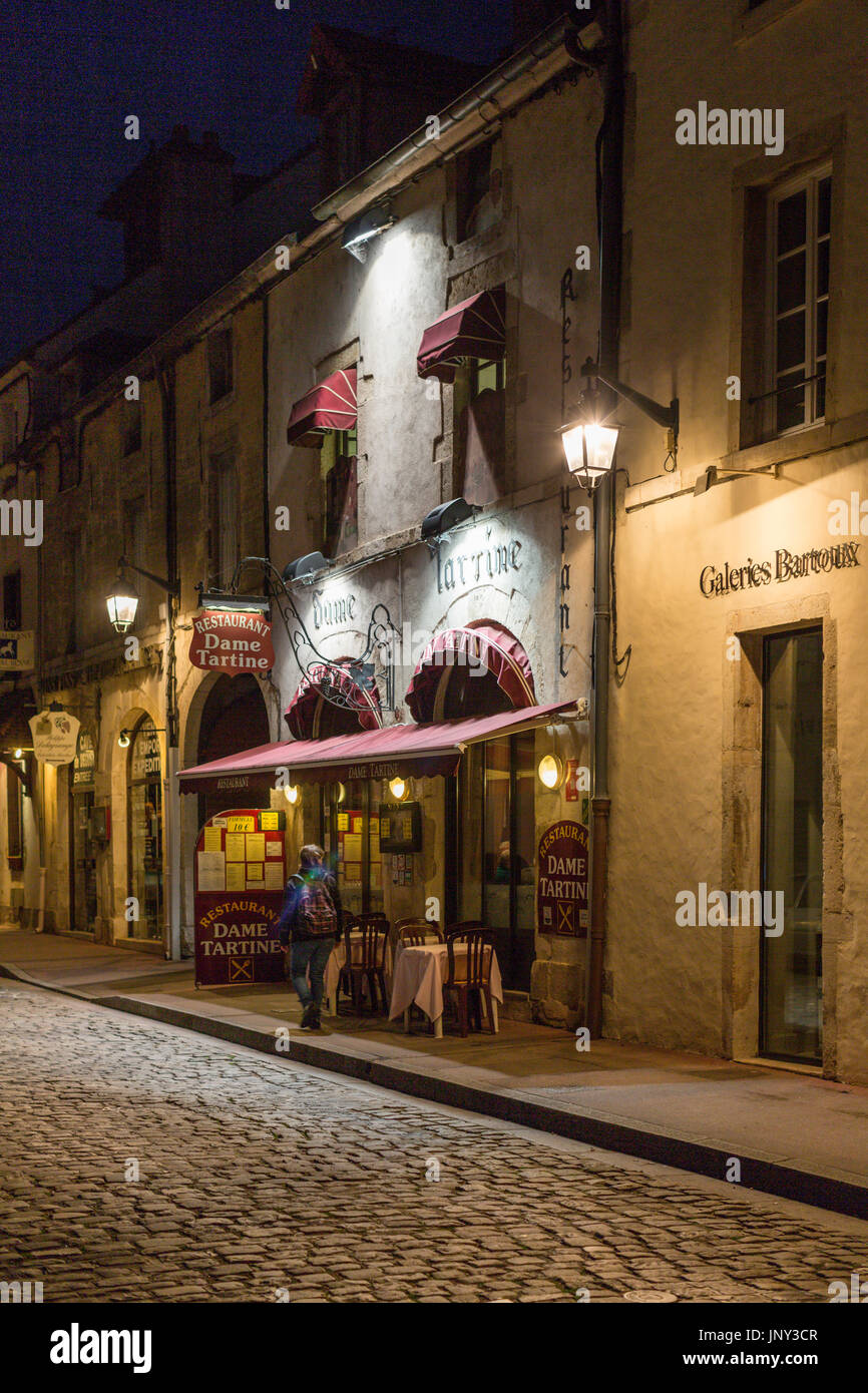 Beaune, Burgundy, France - October 11, 2015: Restaurant Dame Tartine in Beaune, Burgundy, France, at night with lights. Stock Photo