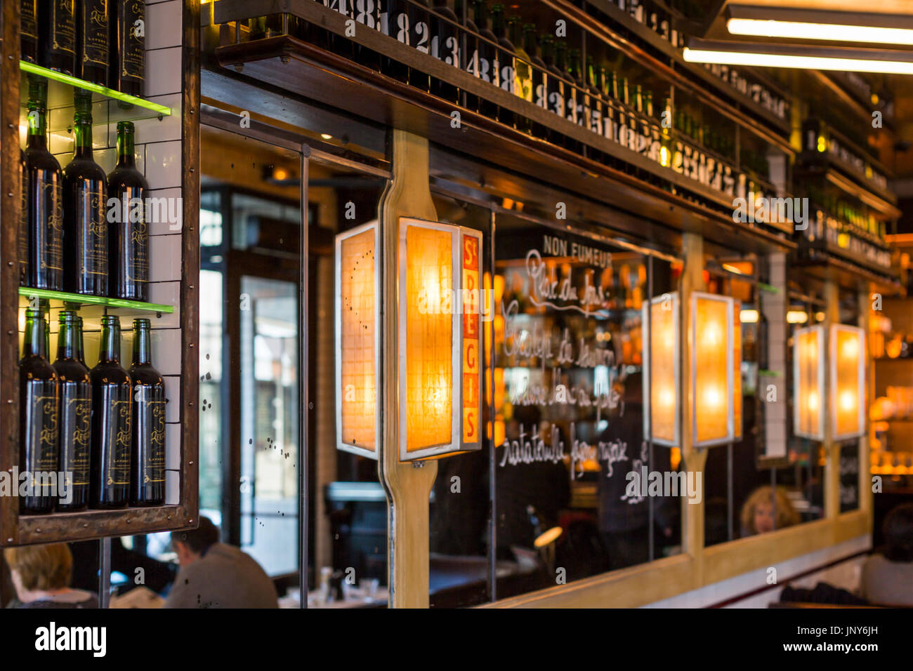 Paris, France - February 29, 2016: Interior of the St-Regis cafe restaurant on rue Jean du Bellay on Ile Saint-Louis, Paris, France. Stock Photo