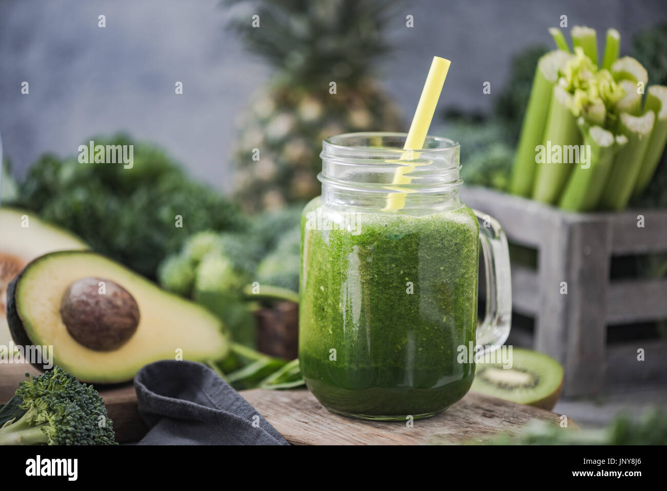 Avocado,kiwi,pineapple and spinach smoothie Stock Photo Alamy