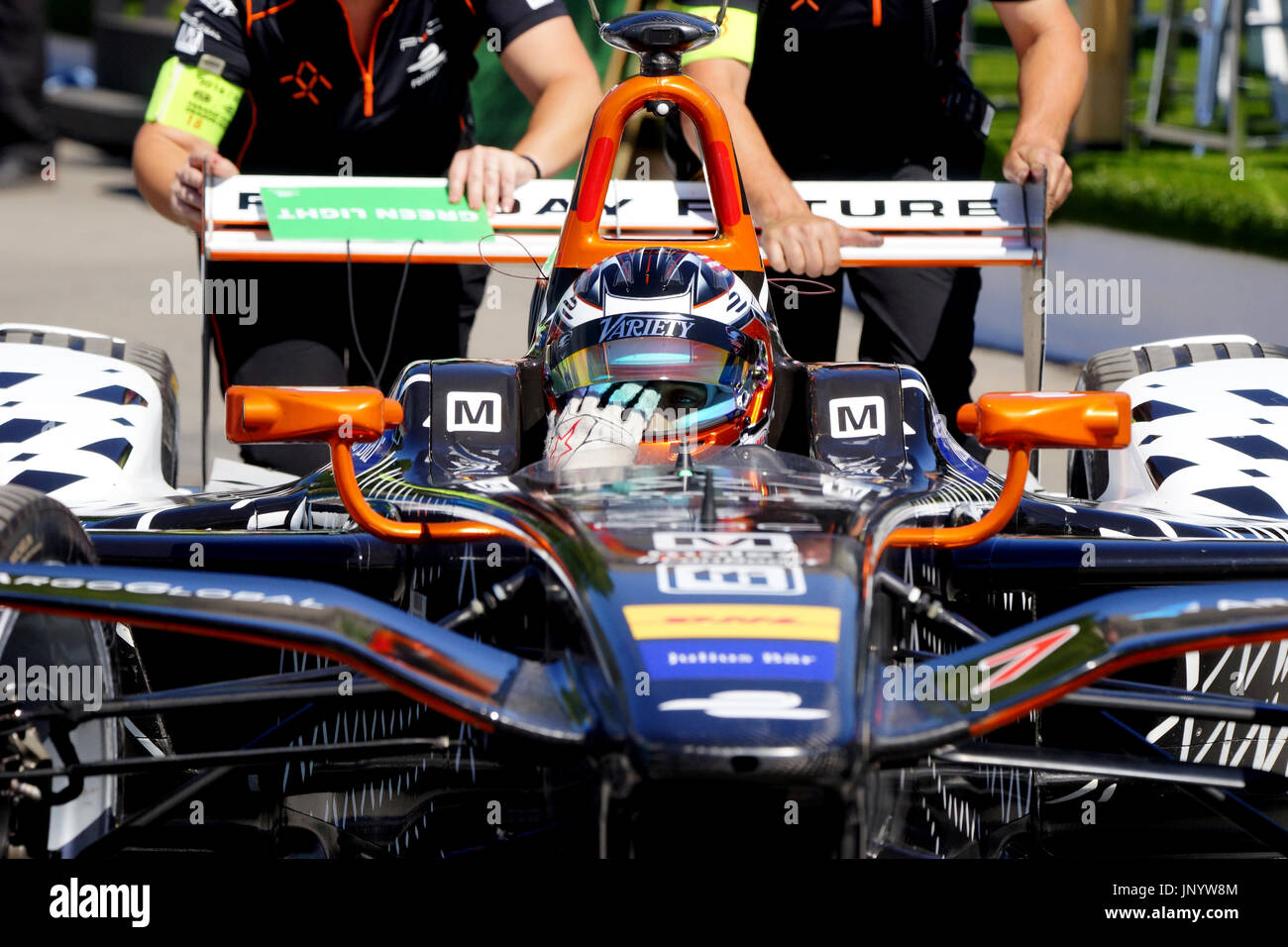 Montreal, Canada. 30th July, 2017. Jerome D'Ambrosio pulling into the garage after a qualifing run at the ePrix race. Credit:Mario Beauregard/Alamy Live News Stock Photo