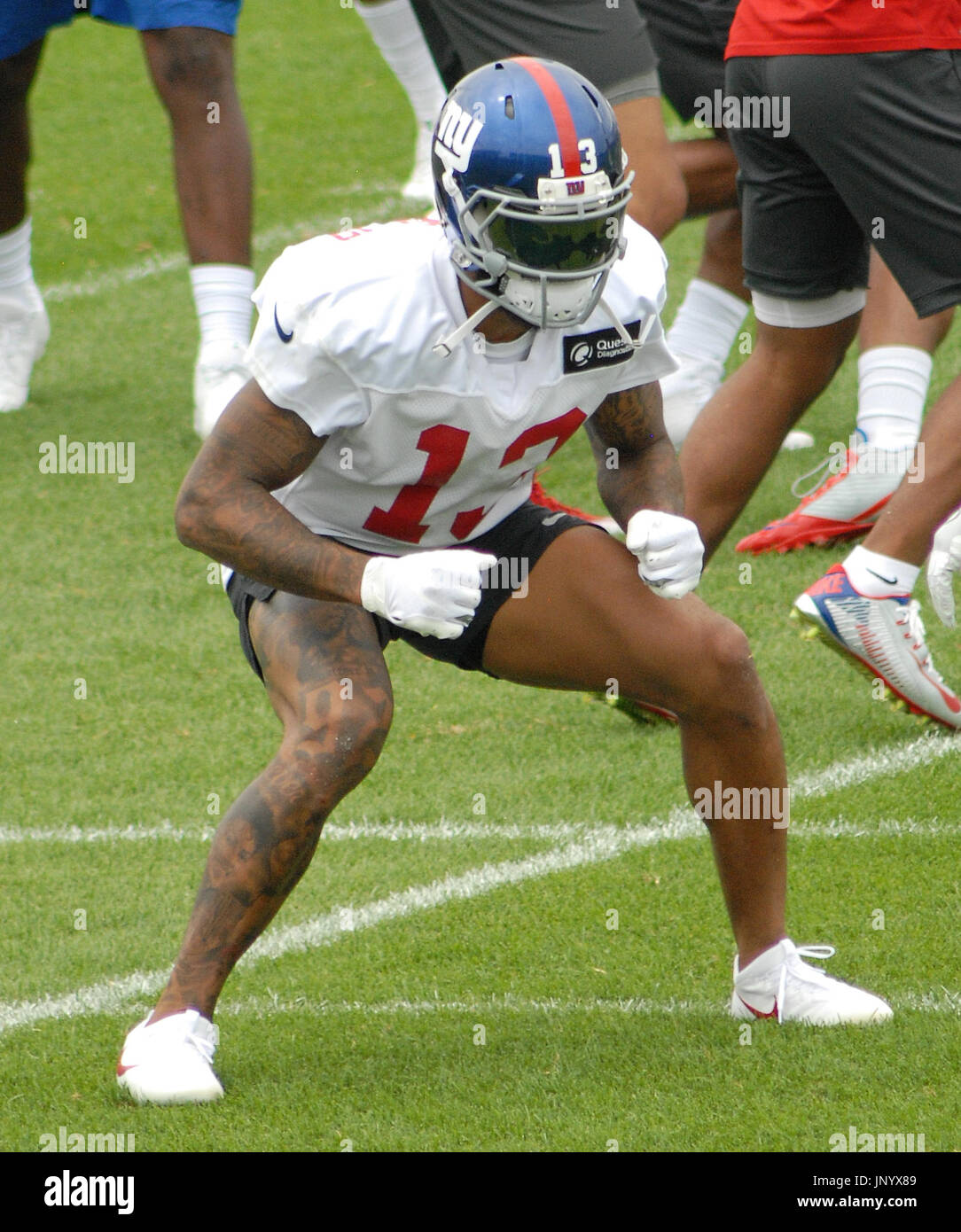 East Rutherford, USA. 29th Jul, 2017. The New York Football Giants took to the practice field in East Rutherford, NJ for NFL Training Camp on July 29, 2017. Odell Beckham Jr. and Brandon Marshall made plays at practice that excited the fans that were on hand to view the team. Credit: Roy Caratozzolo III/Alamy Live News Stock Photo