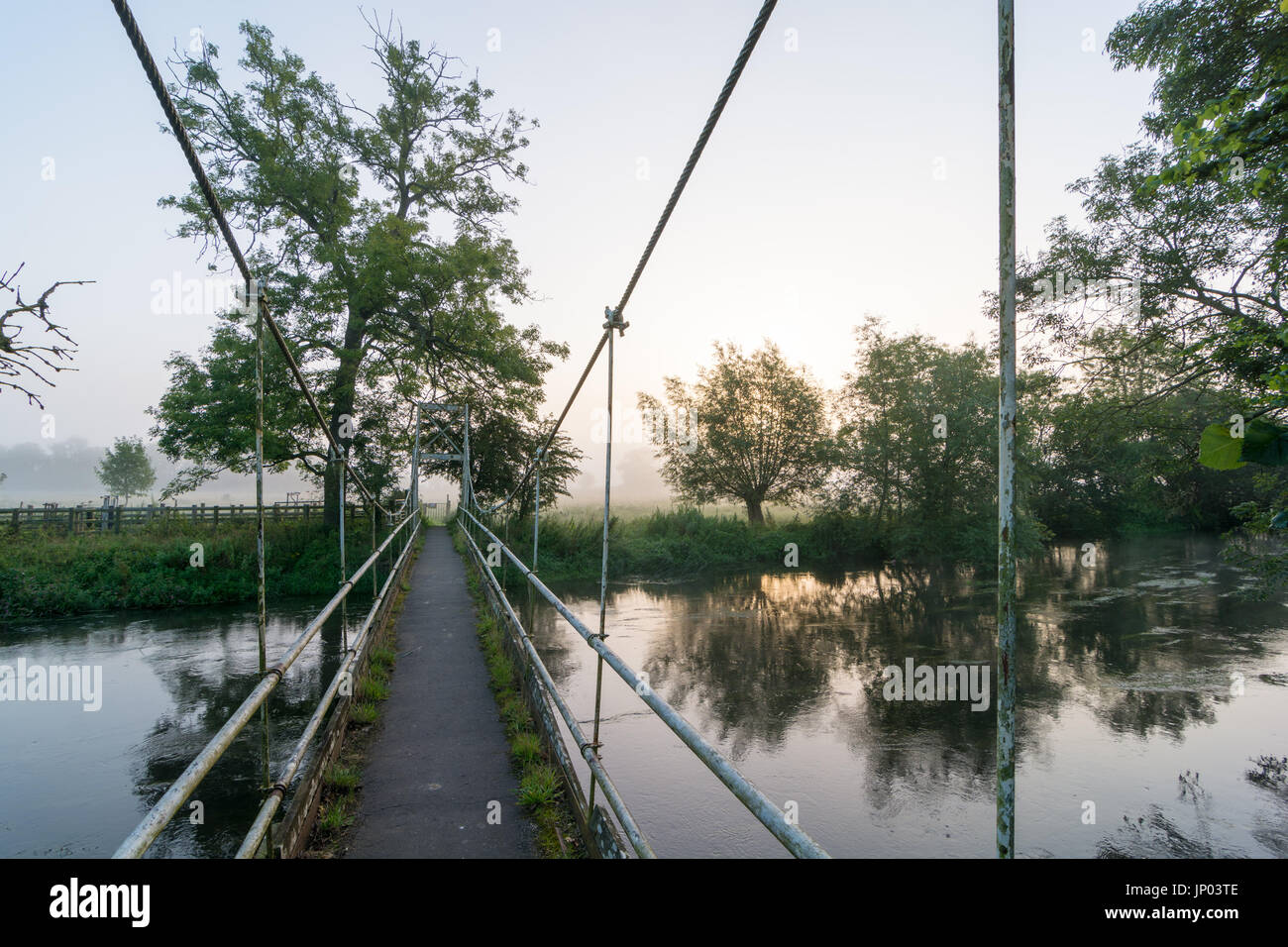 Suspension bridge over the River Avon at Burgate, Avon Valley
