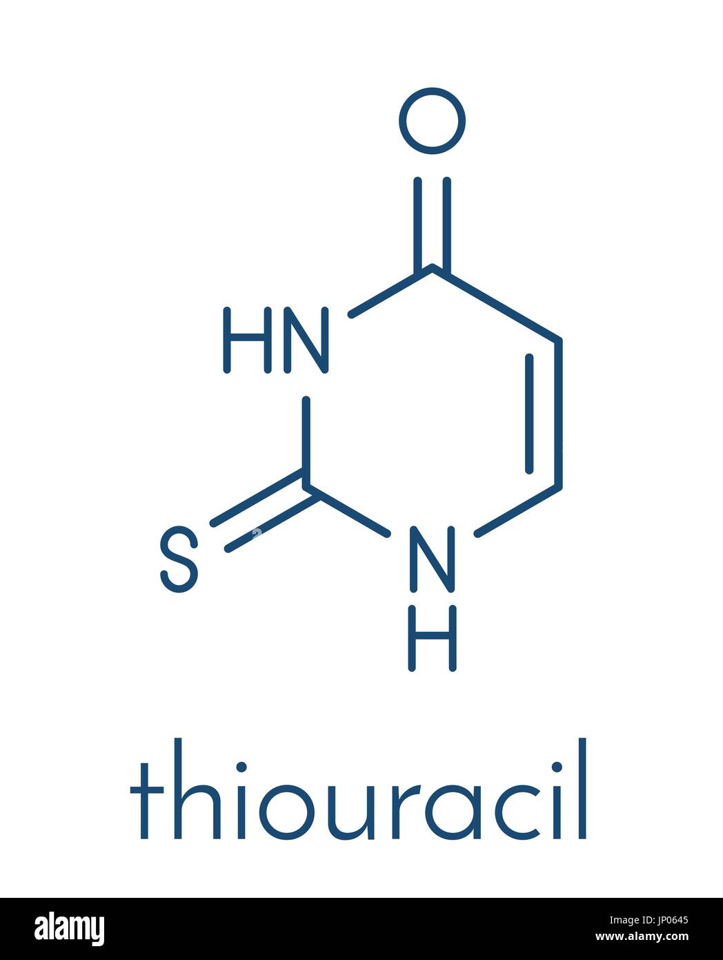 Thiouracil drug molecule. Obsolete drug molecule, previously used in the treatment of Graves' disease. Skeletal formula. Stock Vector