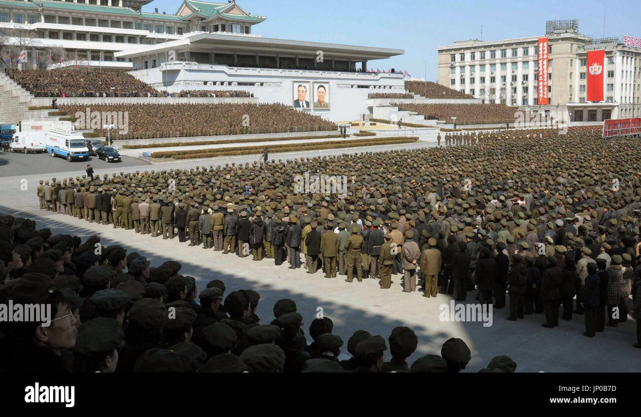 PYONGYANG, North Korea - North Koreans hold a mass rally in Pyongyang's ...