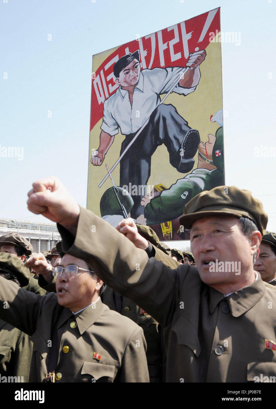 PYONGYANG, North Korea - North Koreans hold a mass rally in Pyongyang's ...