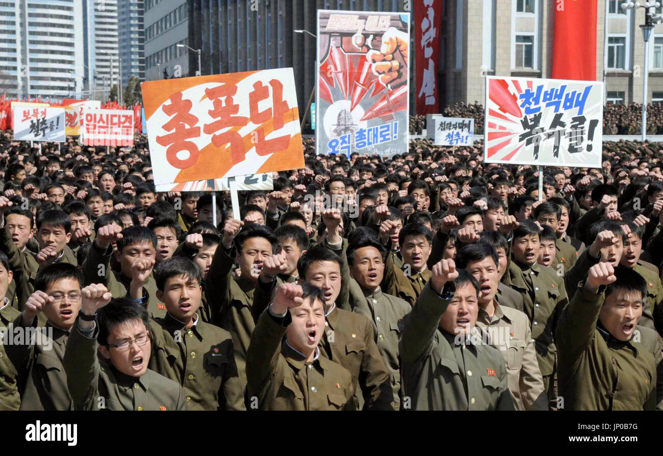 PYONGYANG, North Korea - North Koreans hold a mass rally in Pyongyang's ...