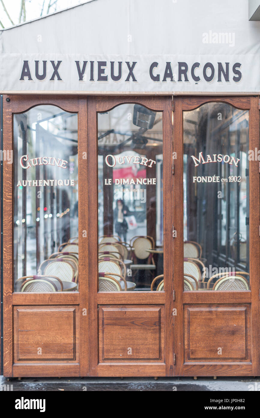 Paris, France - March 2, 2016: Aux Vieux Garçons cafe in Saint Germain, Paris. Stock Photo