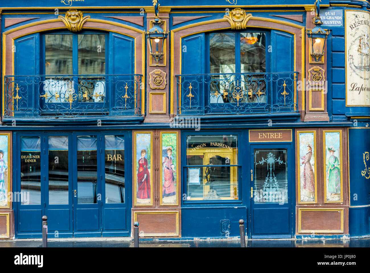 Paris, France - March 2, 2016: Exterior of the historic Restaurant Laperouse on Quai des Grands Augustins on the Left Bank between Pont Neuf and Pont Saint-Michel in Paris. Stock Photo