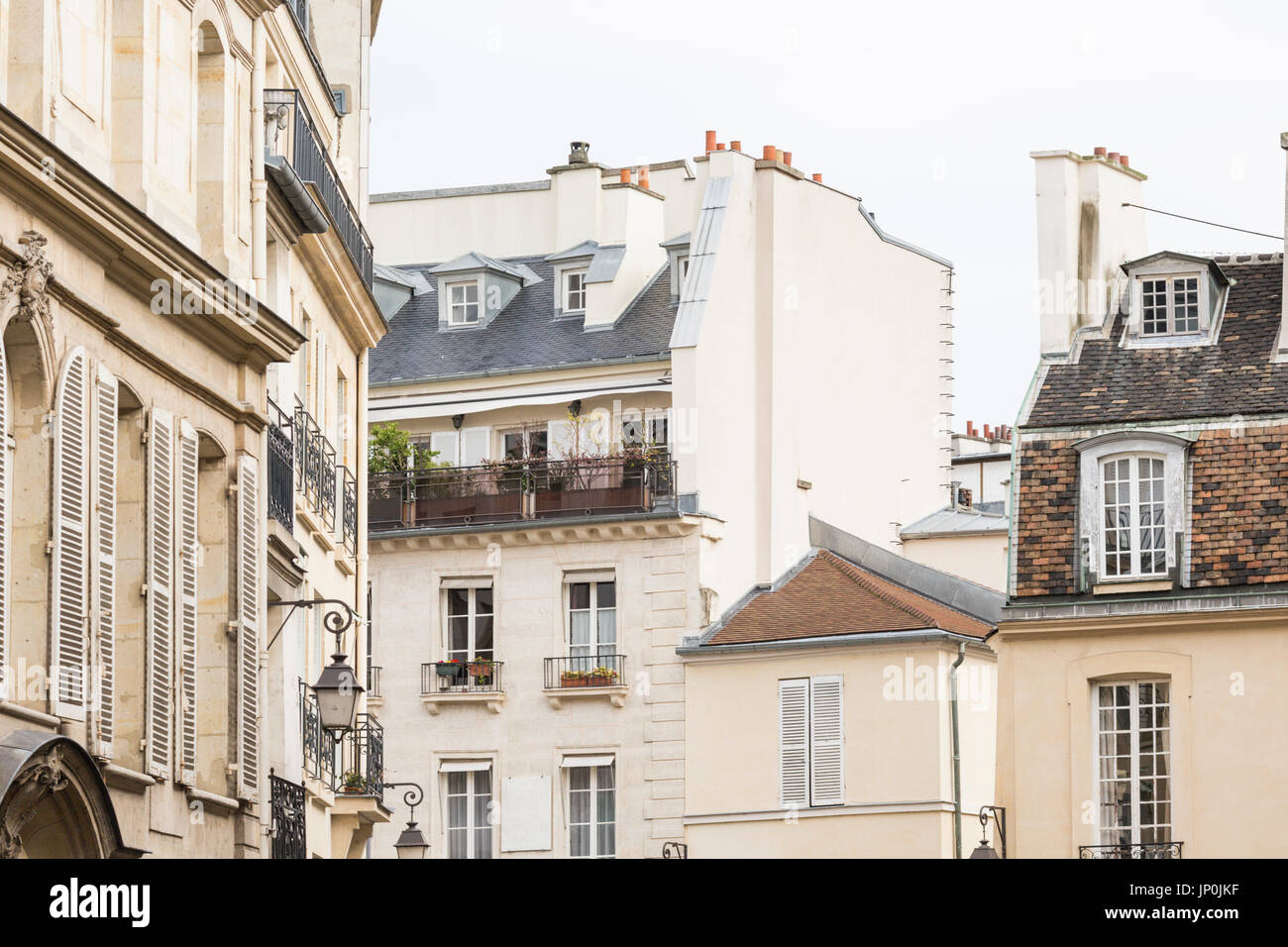 Paris, France - March 2, 2016: Houses and apartment buildings on Ile de la Cite, Paris. Stock Photo