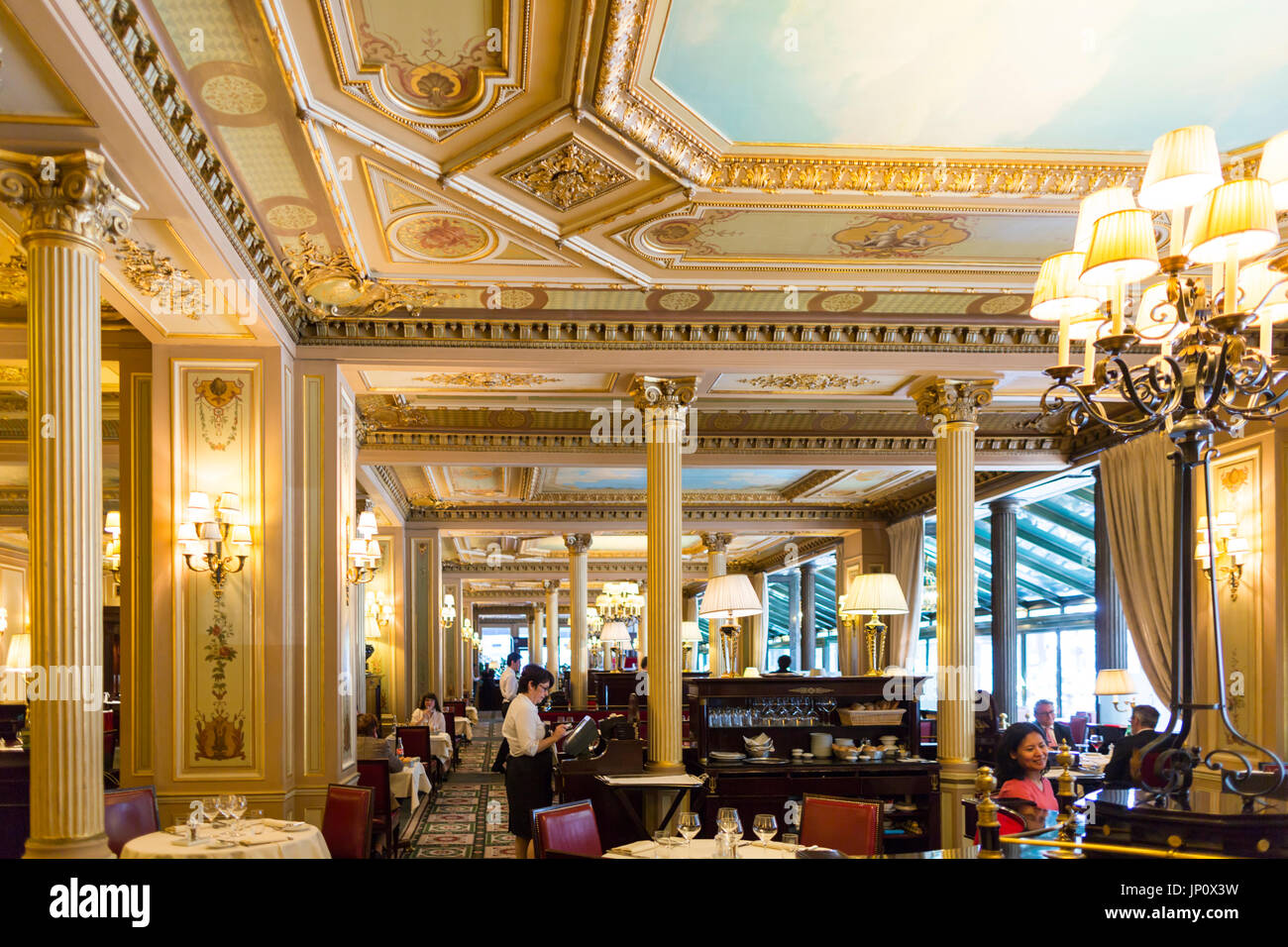 Paris, France - May 6, 2016: Interior of the Cafe de la Paix near the Opera Garnier in Paris Stock Photo