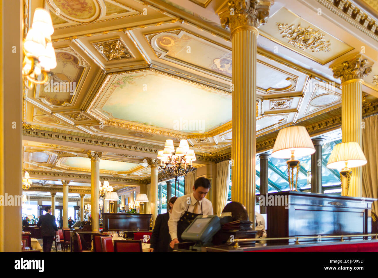 Paris, France - May 6, 2016: Interior of the Cafe de la Paix near the Opera Garnier in Paris Stock Photo