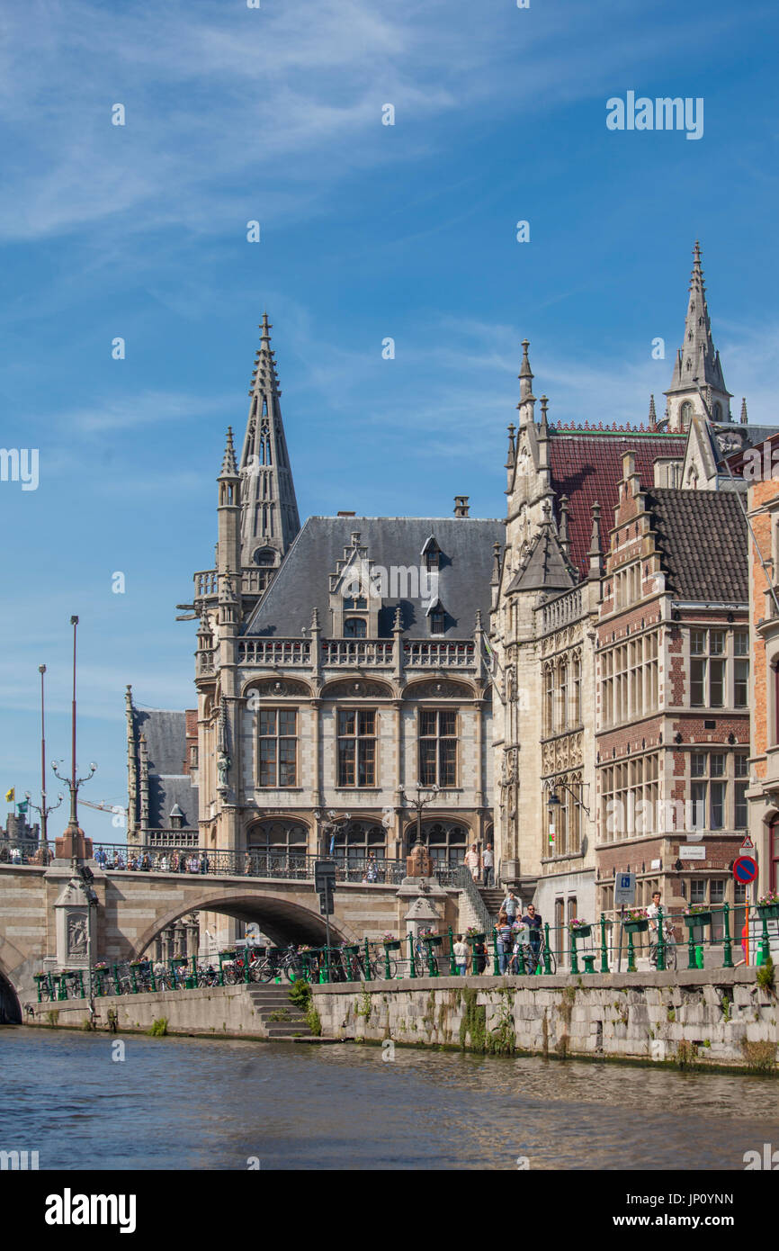 Ghent, Belgium - June 2, 2011 - Graslei in the historic district of Ghent, Belgium. Stock Photo