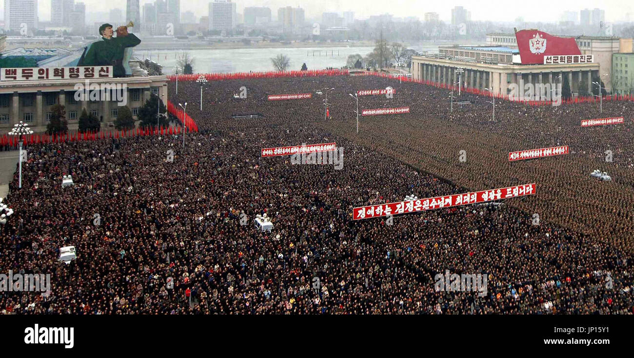 PYONGYANG, North Korea - A rally is held at Kim Il Sung Square in ...