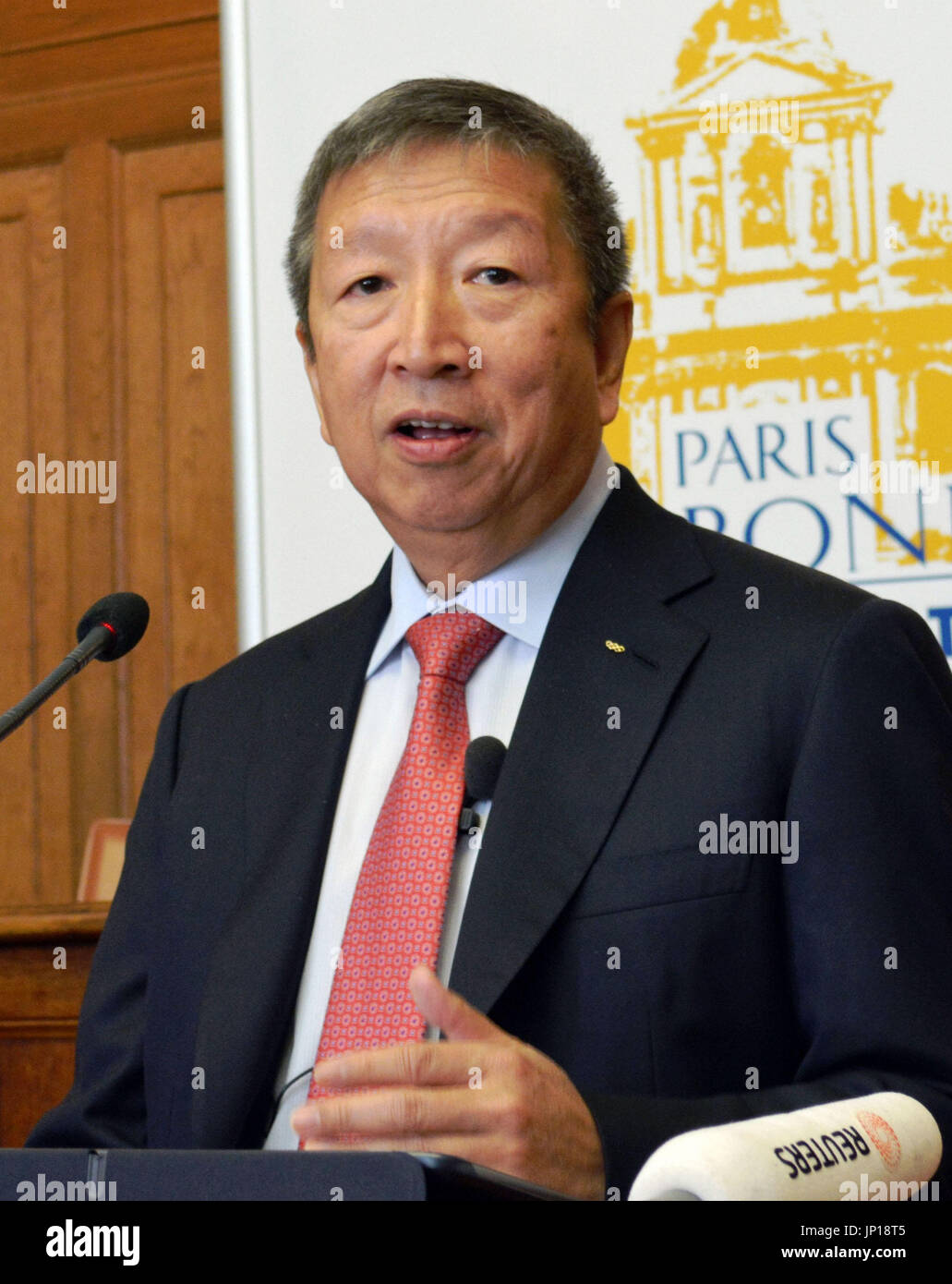 PARIS, France - International Olympic Committee Vice President Ser Miang Ng of Singapore announces his candidacy for an upcoming IOC presidential election during a press conference in Paris, France, on May 16, 2013. (Kyodo) Stock Photo