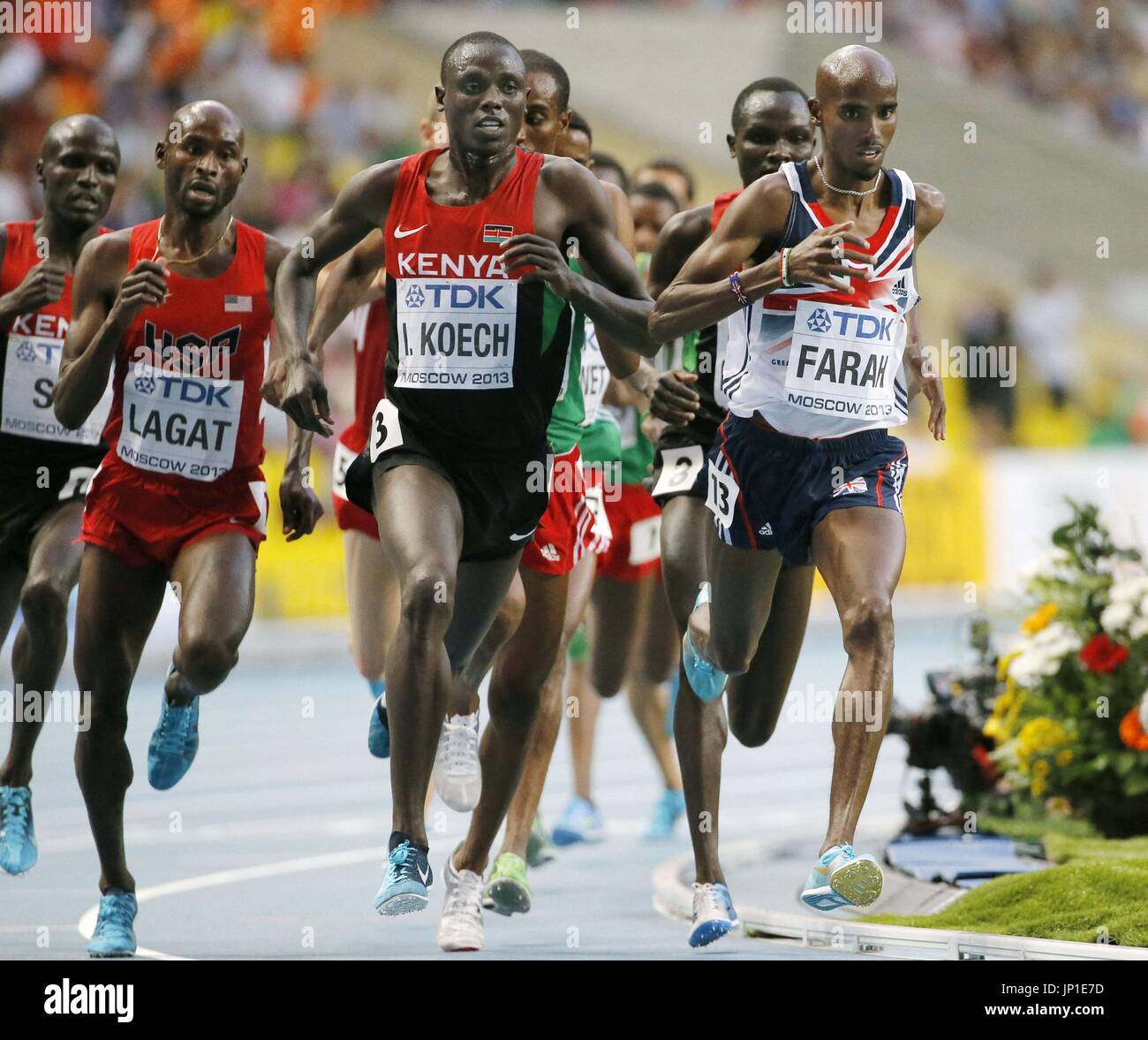 MOSCOW, Russia - Mohamed Farah (far R) of Britain wins the men's 5,000 ...