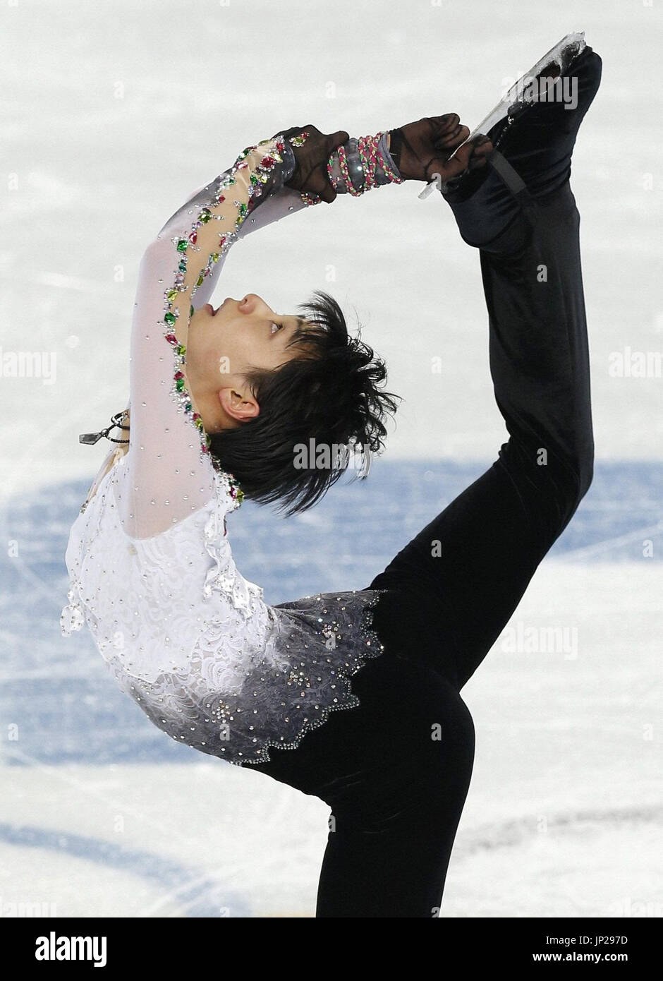 SOCHI, Russia Japan's Yuzuru Hanyu performs the Biellmann spin during