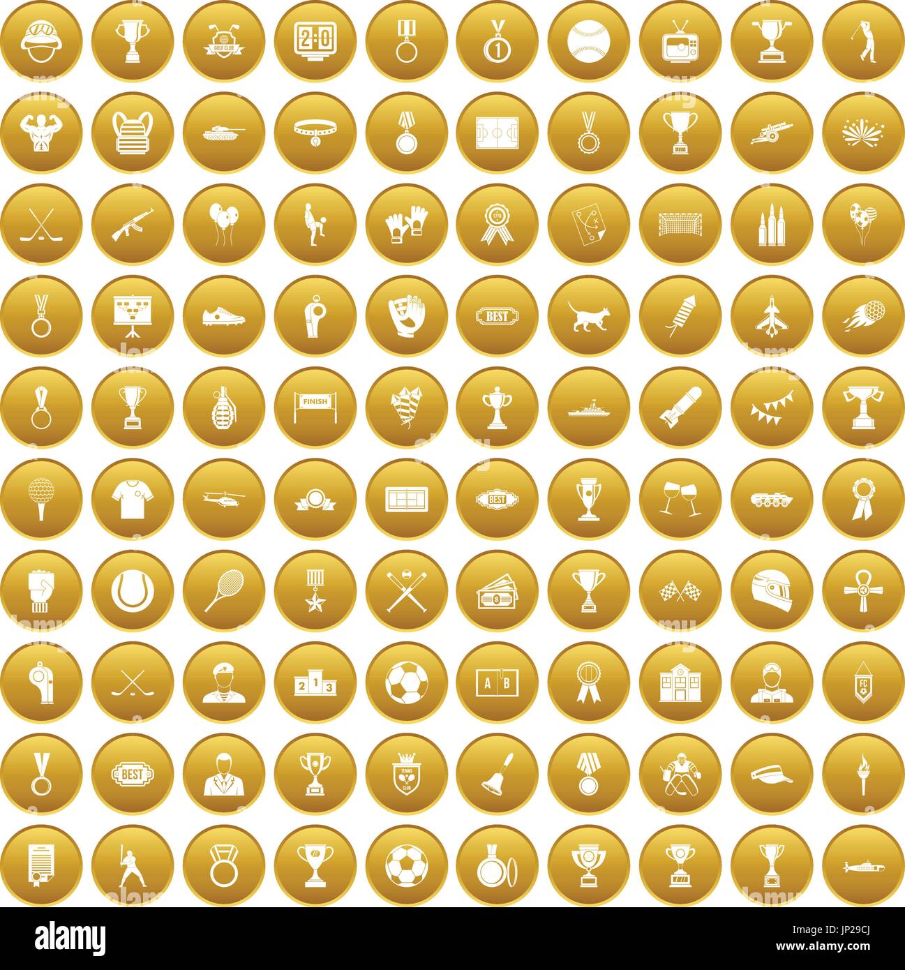 100 medal icons set gold Stock Vector