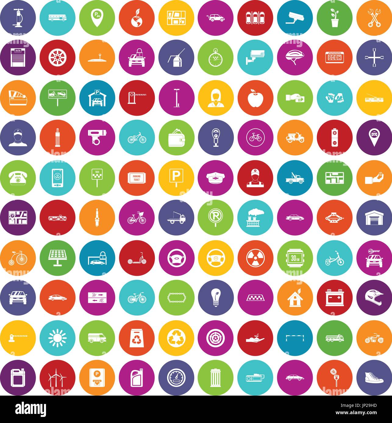 100 parking icons set color Stock Vector